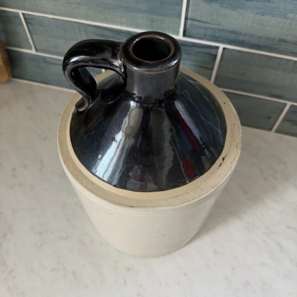 VTG Stoneware Gallon Whiskey Jug Brown/Tan No Cork Cottagecore Rustic Bar Decor‎